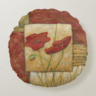 Blumenmalerei mit sichtbaren Bürsten-Anschlägen Rundes Kissen