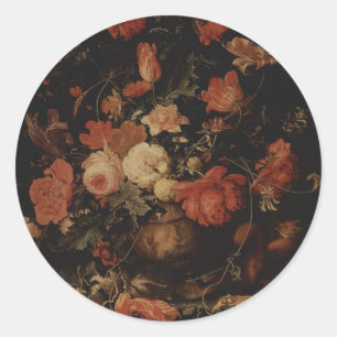 Blumenmalerei von AbrahamMignon Runder Aufkleber