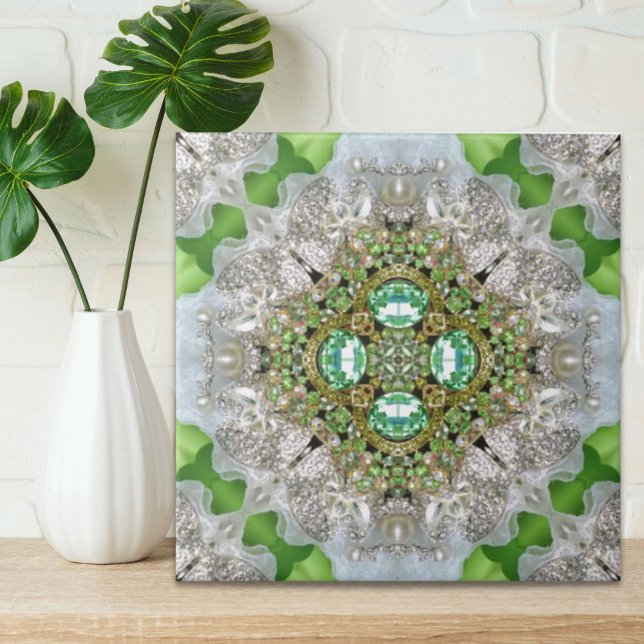 Blumenmandala, der Smaragdgrün-diamante de Fliese (Chic Bohemian Vintage Fashion teal emerald green Tile)