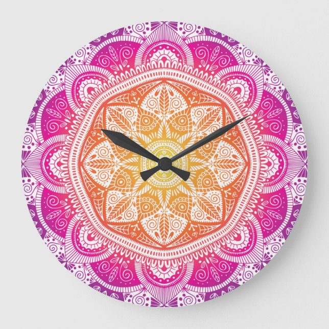 Blumenmandala: farbenfroh Vintag. Große Wanduhr (Vorderseite)