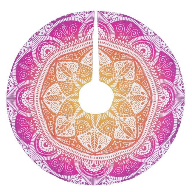 Blumenmandala: farbenfroh Vintag. Polyester Weihnachtsbaumdecke (Vorderseite)