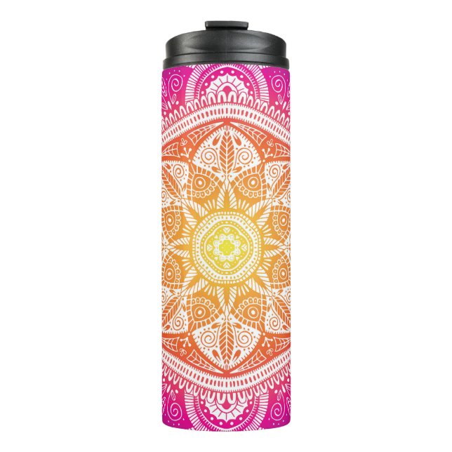 Blumenmandala: farbenfroh Vintag. Thermosbecher (Vorderseite)