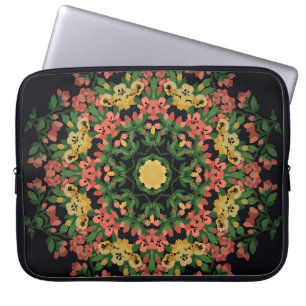 Blumenmandala: rot, gelb Vintag. Laptopschutzhülle