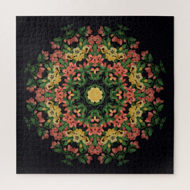 Blumenmandala: rot, gelb Vintag. Puzzle (Vertikal)