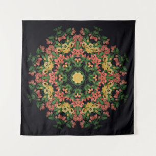 Blumenmandala: rot, gelb Vintag. Wandteppich