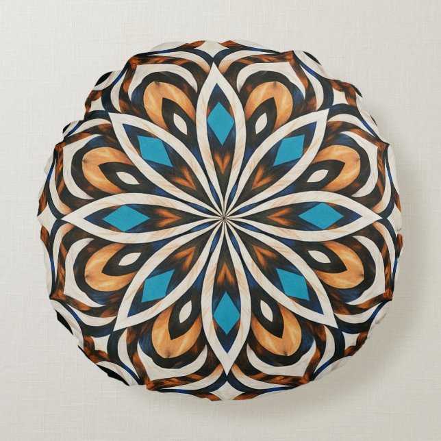 Blumenmandala-Weberei  Rundes Kissen (Vorderseite)