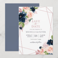 BlumenMarine und Geometrie mit Blush Save the Date