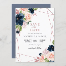 BlumenMarine und Geometrie mit Blush Save the Date Einladung