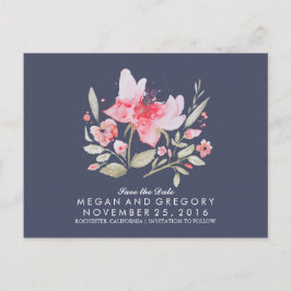 Blumenmarine und rosa Wasserfarbe Save the Date Ankündigungspostkarte