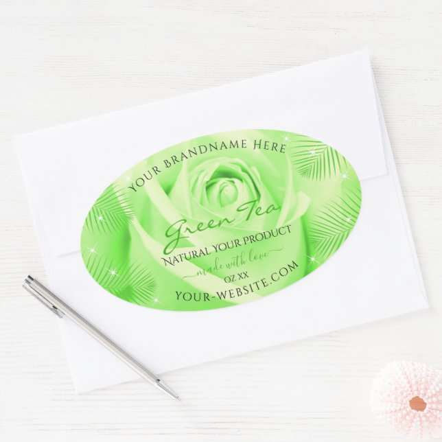 Blumenmarken Blätter für hellgrüne Rose Palm Ovaler Aufkleber (Umschlag)