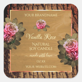 Blumenmarken Brown Wood Grain Tree Bark Quadratischer Aufkleber