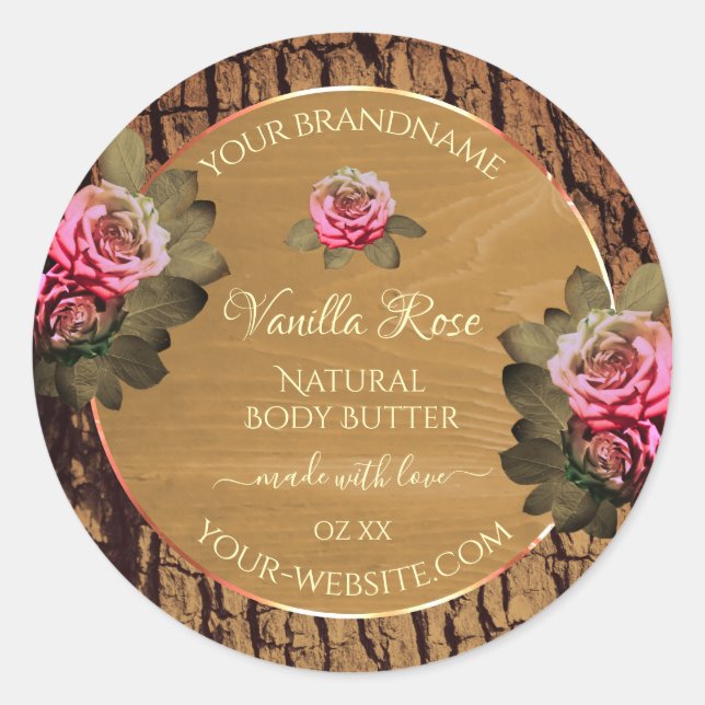 Blumenmarken Brown Wood Grain Tree Bark Runder Aufkleber (Vorderseite)
