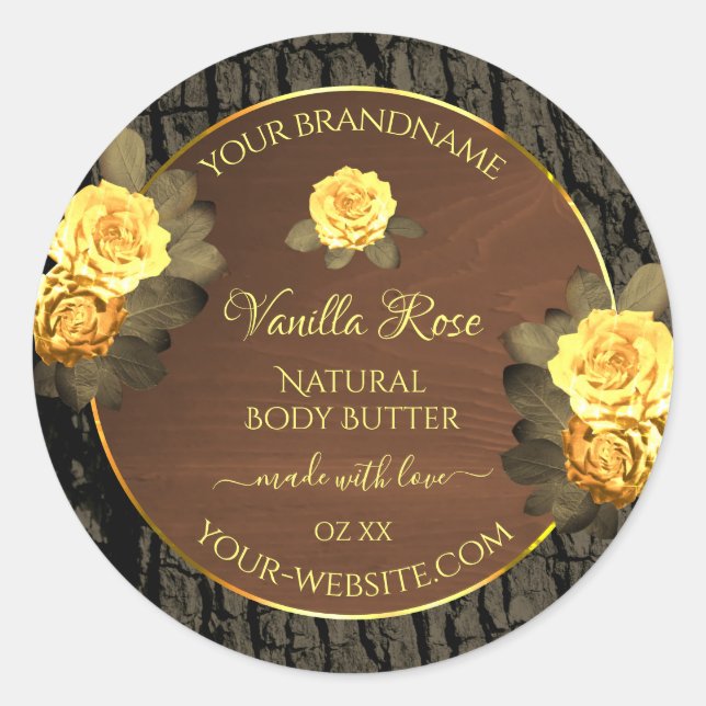 Blumenmarken Brown Wood Grain Tree Bark Runder Aufkleber (Vorderseite)