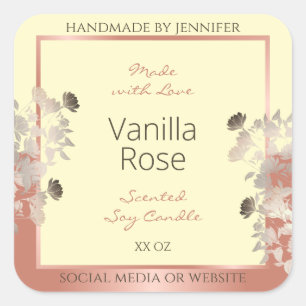 Blumenmarken Creme und Rose Gold Rahmen Quadratischer Aufkleber