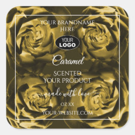 Blumenmarken Gelbe Rose mit Logo Quadratischer Aufkleber