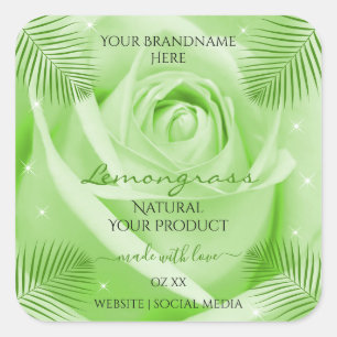 Blumenmarken Grüne Rose mit Palm-Blätter Quadratischer Aufkleber