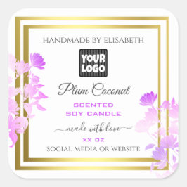 Blumenmarken mit Logos, Lila Gold Quadratischer Aufkleber