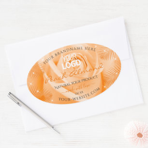 Blumenmarken Orange Rose Palm Blätter Logo Ovaler Aufkleber