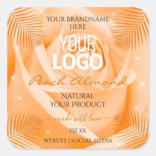 Blumenmarken Orange Rose Palm Blätter Logo Quadratischer Aufkleber