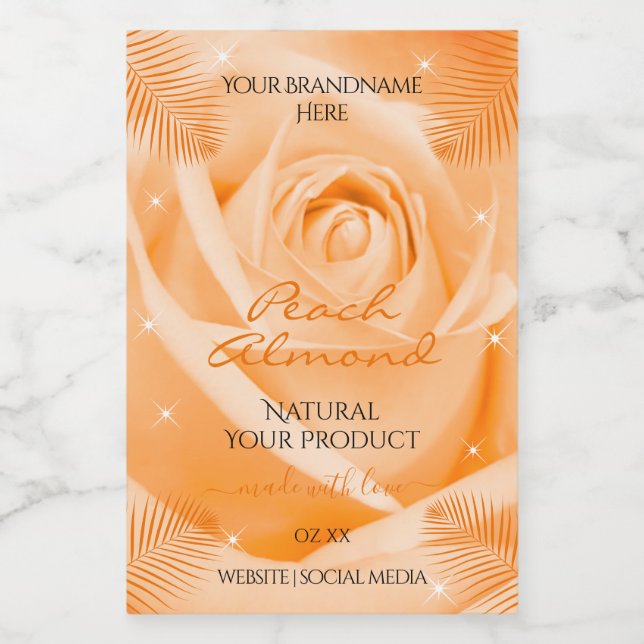 Blumenmarken Orangefarbene Rose mit Palm-Blätter Lebensmitteletikett (Einzelnes Label)