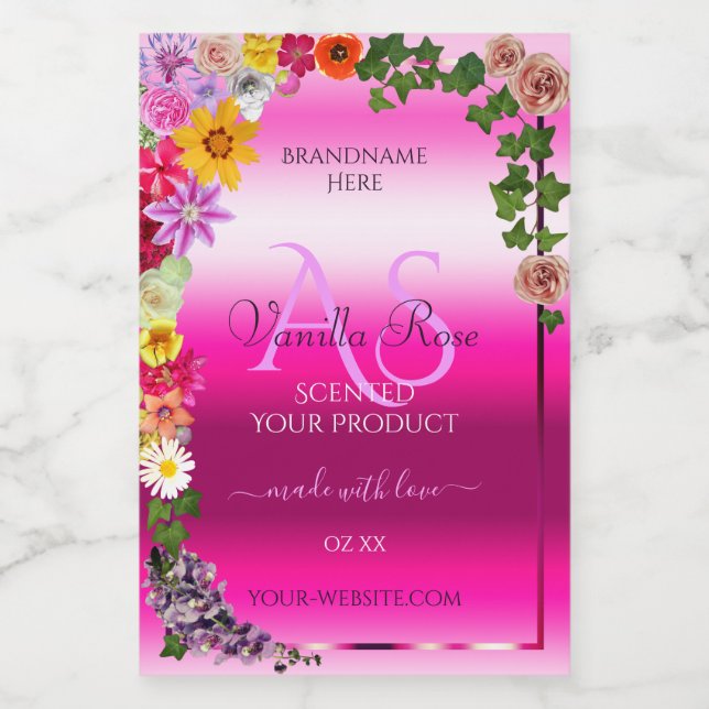 Blumenmarken Rosa Farbstoff mit Monogramm Lebensmitteletikett (Einzelnes Label)