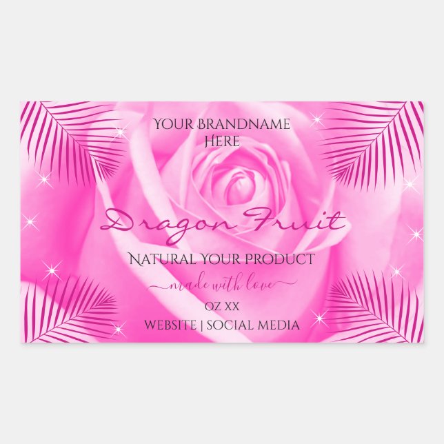 Blumenmarken Rosa Rosa mit Palm-Blätter Rechteckiger Aufkleber (Vorderseite)