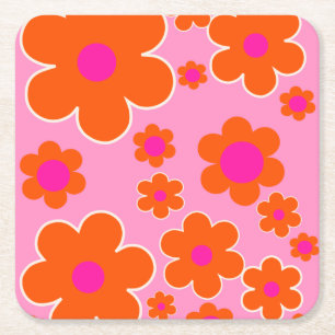 Blumenmarkt Amsterdam Retro Blumen Pink Orange Rechteckiger Pappuntersetzer