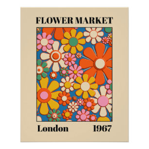 Blumenmarkt London 1967 Farbige Retro-Blumen Poster