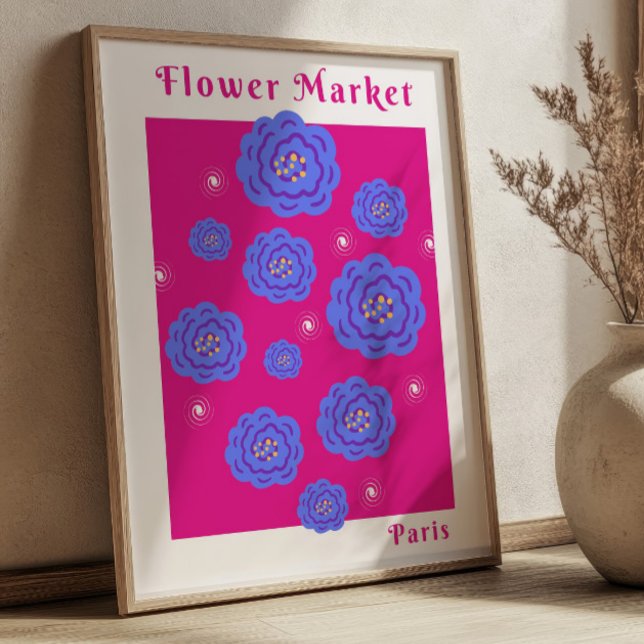 Blumenmarkt Paris Fuchsia & Blau Lebendiges Floral Poster (Von Creator hochgeladen)