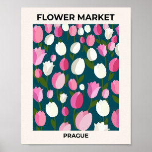 Blumenmarkt Prag Tulpen Marineblau Und Rosa Poster