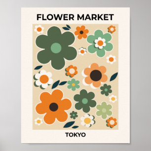 Blumenmarkt Tokio Florale Kunst Retro-Blumen Poster