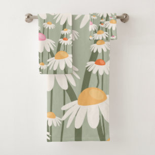 Blumenmarkt Tokio Retro Daisies Sagegrün Badhandtuch Set