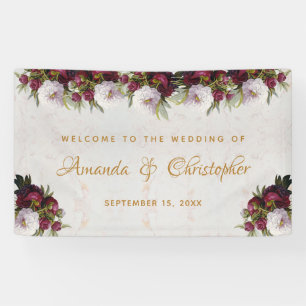 Blumenmarmor Burgundy White Peony Wedding Willkomm Banner