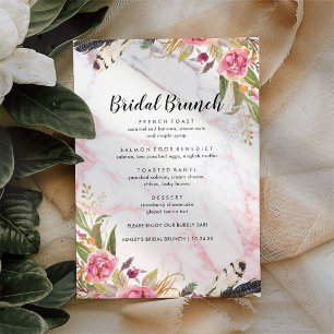 Blumenmarmor Elegantes Bridal Brunch Menü Menükarte