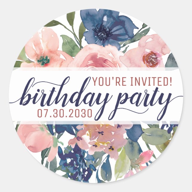 Blumenmarschall Blush Pink Sie einladen Geburtstag Runder Aufkleber (Vorderseite)