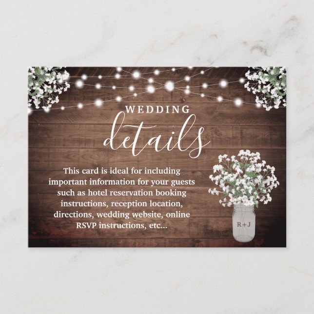 Blumenmason Jar Lights Monogram Wedding Details Begleitkarte (Vorderseite)