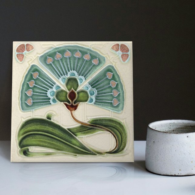 Blumenmauerdekor Jugendstil Vintager Deko Fliese (Von Creator hochgeladen)