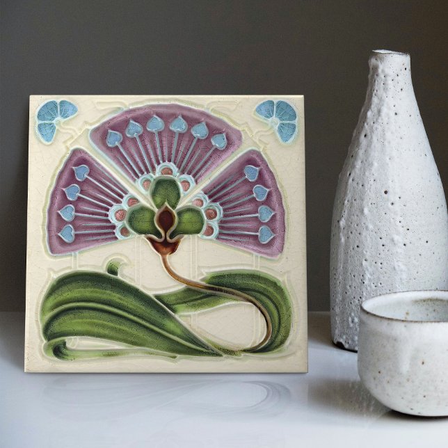 Blumenmauerdekor Jugendstil Vintager Deko Fliese (Von Creator hochgeladen)