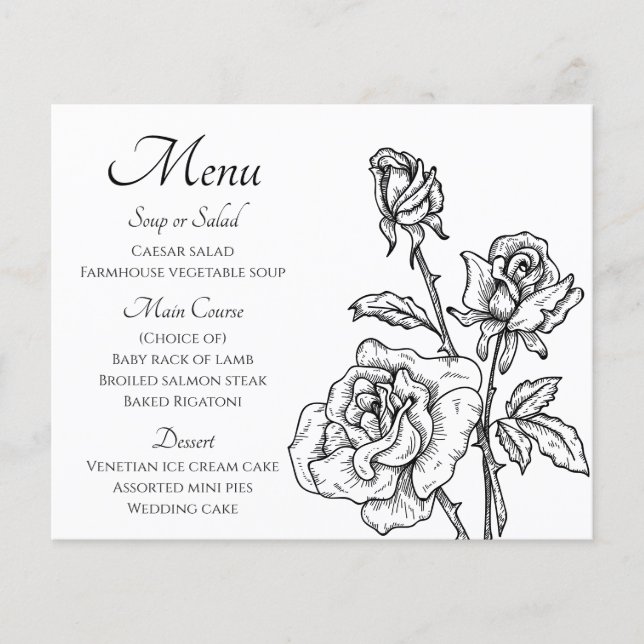 Blumenmenü Schwarz-weiße Rose Blume Hochzeit (Vorderseite)