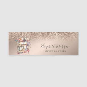 Blumenmischer Rose Gold Glitter Namensschild