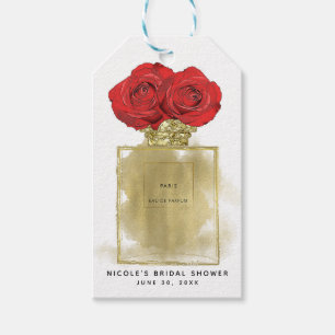 Blumenmode Parfümflasche rote Rosen Gold Glamour Geschenkanhänger