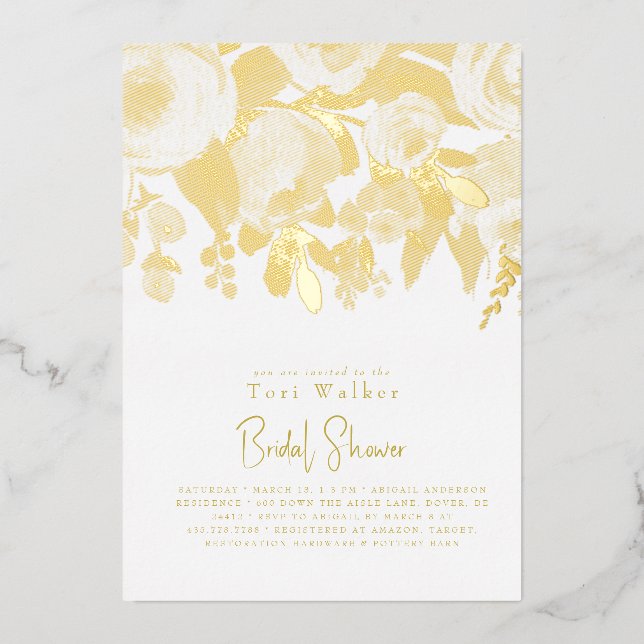 Blumenmodern Brautparty Gold Folieneinladung (Vorderseite)