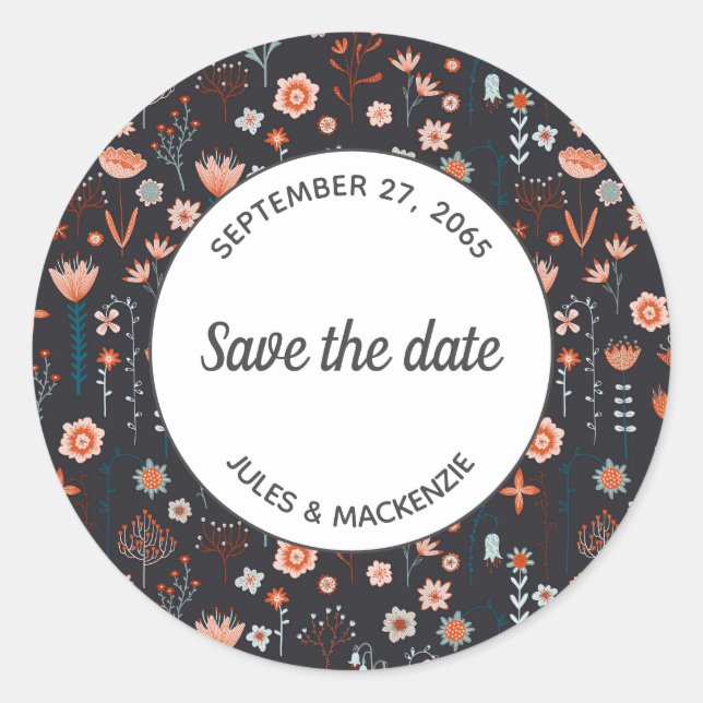 Blumenmodern Dark Save the Date einfach Runder Aufkleber (Vorderseite)