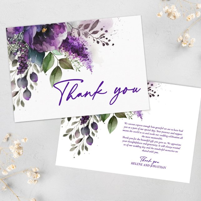 Blumenmodern Elegante Lila Hochzeit Vielen Dank Dankeskarte (Floral Modern Elegant Purple Wedding Thank You)