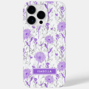 Blumenmodern Girly Purple Blumen Stilvoller Name Case-Mate iPhone 14 Pro Max Hülle