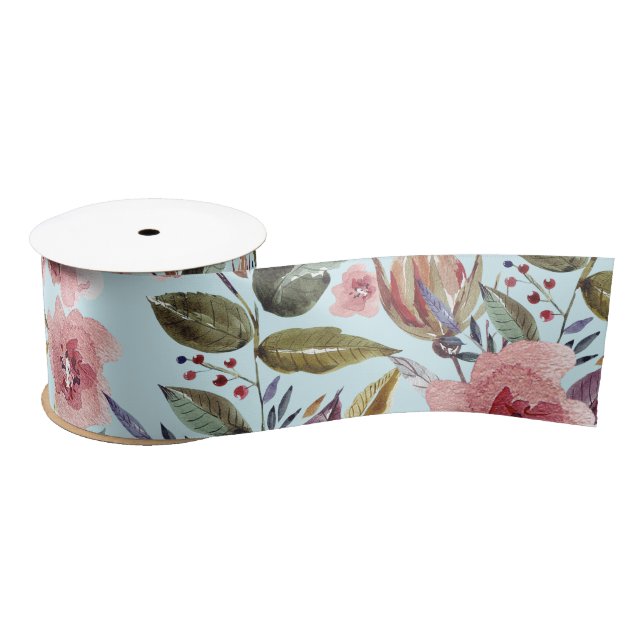 Blumenmodern Moderne Sommer-Blume Muster auf Aquam Satinband (Spule)