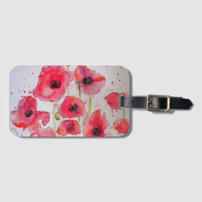 Blumenmohn-Blume Floral Watercolor Gepäckmarke Gepäckanhänger (Vorderseite (Horizontal))