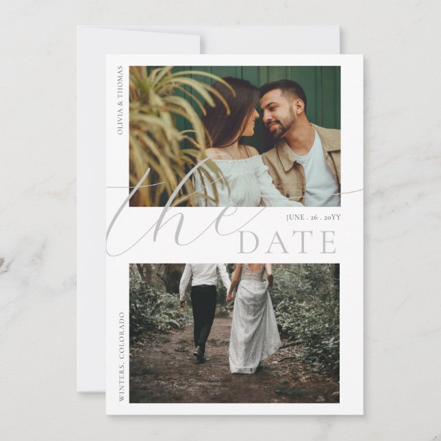 Blumenmohn Hochzeit 2 Fotos Rett Datum Einladung (Vorderseite)