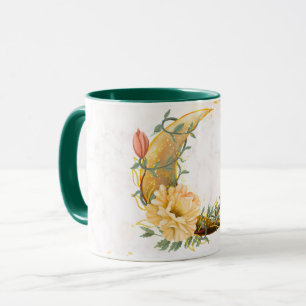 Blumenmond, Beige und Gelbe Grafik Tasse