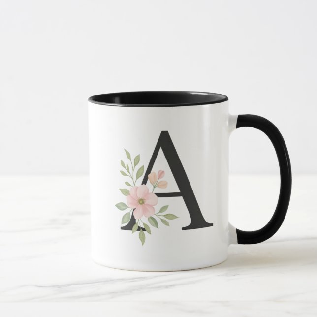Blumenmonogramm A Tasse – Elegantes Buchstaben A m (Rechts)